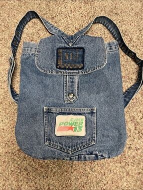 Vintage 80s wolf Denim Backpack with Pocket Patch -